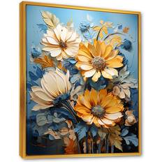 Design Art Azure Fields Sunflowers III Gold Framed Art 24x32"