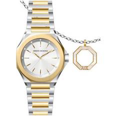 Armani Exchange Three-Hand Two-Tone Stainless Steel Watch and Necklace Set