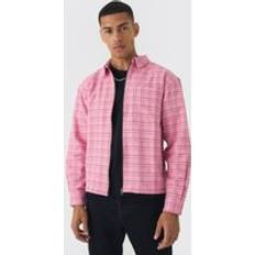 Flanell Jacken boohoo Oversized Boxy Boucle Check Zip Overshirt - Light Pink