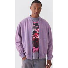 Boohoo Ytterkläder boohoo Mens Oversized Boxy Zip Through Distressed Applique Bomber Purple