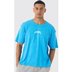 Mens Oversized Boxy Washed Homme Print T-Shirt Blue