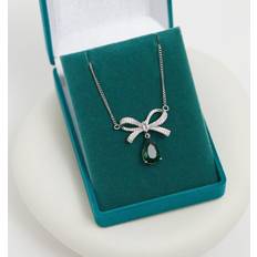 Rhodium Charms & Pendants Jon Richard Rhodium Plated And Emerald Bow Pendant Gift Boxed