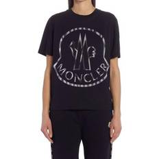 Moncler Dame T-shirts Moncler Metallic Logo Bomuld T-shirt - Sort