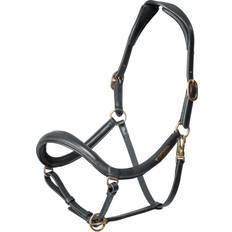 Leather Halters & Lead Ropes Velociti Rapida Curved Leather Headcollar Black Full