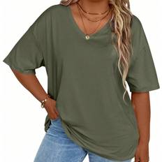 Shein Plus Womens Solid Color Simple Short Sleeve TShirt For Daily Wear