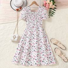 Party dresses - Sleeveless Shein Teen Girls Holiday Style Ditsy Floral Puff Sleeve Dress