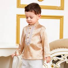 12-18M Shirts Children's Clothing Shein Baby Boys Paisley Print Shirt With Stand Collar And Embroidery Detail