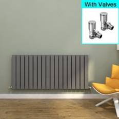 Elegant Steel Radiator 600x1368mm Horizontal Double + Angled Radiator Valves
