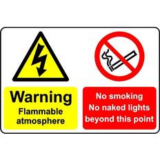 Multicoloured Workplace Signs KPCM Display Ltd Warning flammable atmosphere no smoking naked lights safety sign