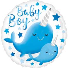 Foil Animal & Character Balloons Baby Boy Narwal Folienballon Blau ★