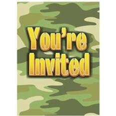 Party Supplies Unique Party You´re Invited Camouflage Invitations Pack of 8 Light Green One Size