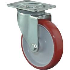 Brake Casters BS Rollen D.80mm Trgf.125kg, PU Platte L104xB80mm Farbe Rl.rot