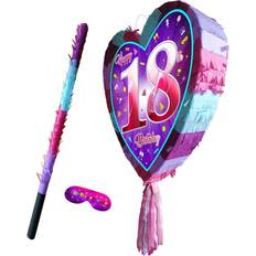 Piñatas Eighteenth Birthday heart pinata with stick 18th Piñata girls Party