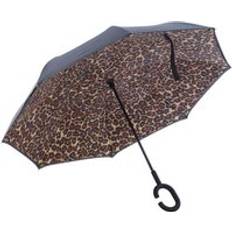 Umbrellas Peach Upside Down Umbrella In Leopard Print Brown One Size