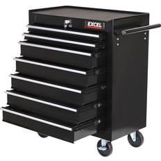 Excel roller tool cabinet storage chest box garage workshop 7 drawers black