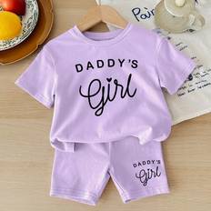 M Other Sets Children's Clothing Shein Daddys Girl Baby Girl Casual Simple English Print Short Sleeve TShirt And Shorts Set Suitable For Summer