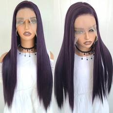 Hair Products Shein Dark Purple Natural Straight Synthetic Lace Front Wig Set No Glue Needed HighQuality HeatResistant Fiber