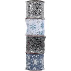 Multicoloured Gift Wrap Ribbons Snowflake and Full Glitter Wired Ribbon