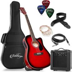 Acoustic Guitars Ashthorpe Full-Size Thinline Cutaway Acoustic Electric Guitar Package with 10 Watt Amp Red