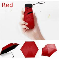 Umbrellas SRJ STAR red Coating Parasol 5 Fold Sun Umbrella Pocket Compact Mini Umbrella Rain Not Specified