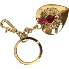 Gul Nøgleringe Dolce & Gabbana Metallic Gold Brass Heart Floral Pendant Keychain Keyring