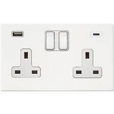 Wall Outlets on sale Hamilton Hartland G2 13A 2 Gang Screwless Type A/C USB Socket with 2 x USB 4.8A Matt White/White 7G2MWSS2USBCWH-W