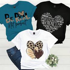 Leopard - Women T-shirts Shein Leopard Heart Print Womens TShirt Combo