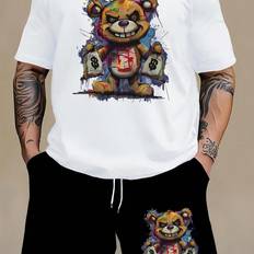 Shein Mens Plus Bear Printed TShirt Set