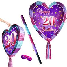 Piñatas twentieth Birthday heart pinata with stick 20th Piñata girls Party