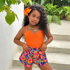 Cotton Jumpsuits Children's Clothing Shein Tween Girl Vacation Casual SpringSummer Knitted Spliced Woven Ditsy Floral Jumpsuit With Straps