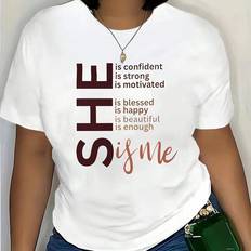 Shein Tops Shein Plus ShortSleeved TShirt With Slogan Is Confident Is Strong Is Motivated Is Happy Is Beautiful Is Enough Sis Me