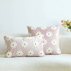 Shein pc Chrysanthemum Embroidered Pillow Case Pink (50x30cm)