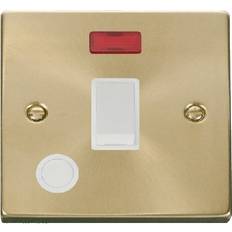 Click Scolmore Deco 20A 1 Gang DP Switch with Flex Outlet and Neon Satin Brass Insert White