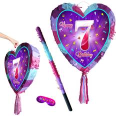 Piñatas Seventh Birthday heart pinata with stick 7th Piñata girls Party theme