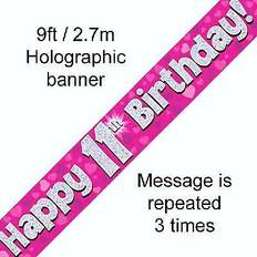 Silver Garlands Oaktree 9ft Pink Holographic 11th Birthday Banner