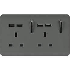 Trendi Switch 2 Gang Artistic Modern Glossy 13 Amp 4x2.1mA USB Plug Socket Charcoal