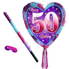 Piñatas Fiftieth Birthday heart pinata with stick 50th Ladies jubilee party