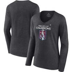 Women T-shirts Fanatics Women's Heathered Charcoal Colorado Avalanche 2022 Stanley Cup Champions Locker Room V-Neck Long Sleeve T-shirt Heathered Charcoal