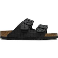 Birkenstock Black Slides Birkenstock Arizona BS Embossed Natural Leather Unisex Slides Sandals Black Women Men x