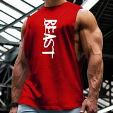 Red Tank Tops Shein Mens Letter Printed Round Neck Sports Tank Top Workout Tops