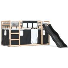 Blanc Lits et Matelas vidaXL Avec Toboggan Et Rideaux Blanc Et Noir 90x190 cm Black Lit Superposé