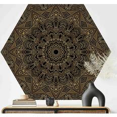 Papeles pintados Klebefieber Papier peint hexagonal autocollant avec dessins Mandala Étoile Motif Noir Or