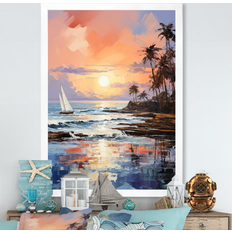 Design Art "Beach Coastal Nostalgia " Beach Wall Framed Art