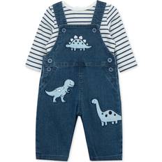 Other Sets Little Me Baby Boys Striped Top & Dino Denim Overalls Set Blue