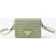 Green Card Cases Prada Green Brand-plaque Crochet Card Holder 1 GREEN