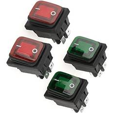 Wall Switches on sale Oumefar 4 PcsSet Waterproof Rocker Toggle Switch 4 Pin 2 Position ONOFF Red Green Lamp Rocker Switch 220V Indicator Light Dustproof Red Green Lamp Rocker Set