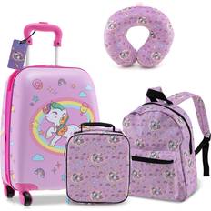 Purple Suitcase Sets Costway 5 Kids Luggage Set Rolling Suitcase