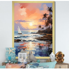 Design Art "Beach Coastal Nostalgia " Beach Wall Framed Art