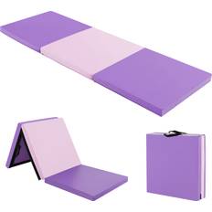Exercise Mats & Gym Floor Mats Costway Tri-Fold Folding Exercise Mat with PU Leather Cover-Pink &