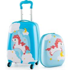 Orange Suitcase Sets Costway 2 Pieces Kids Luggage Set Handle-Orange